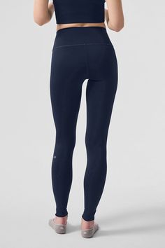 Just as perfect for out and about as they are for a good sweat session. These leggings are made from Airlift—our most compressive, supportive fabric with a sheeny finish and four-way-stretch for a glove-like fit. The high-rise waistband is double-layered for a sleek look, and the full-length legs are designed to hit at the ankle. Choose your favorite color(s) and get ready to wear yours on repeat. Navy Workout, Clothes Leggings, Fun Leggings, Tennis Design, Tennis Drills, Tennis Quotes, Running Quotes, Leggings Outfit, Woman Back