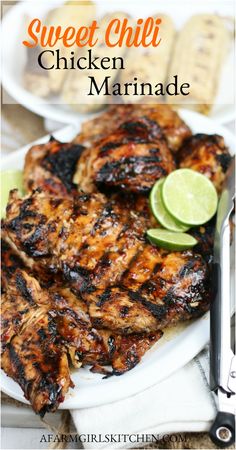 grilled chicken marinade on a plate with lime wedges