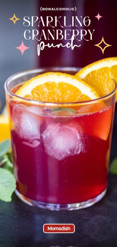 sparkling cranberry punch with oranges and mint