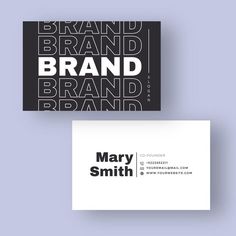 two business cards with the words brand and brand name printed on them, both in black and white