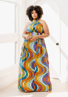 African Print Maxi Dress, Modern African Clothing, Skirt Styling, Dresses African, African Print Clothing, Printed Halter Dress, African Inspired Fashion, Maxi Dress Black, Halter Maxi Dress