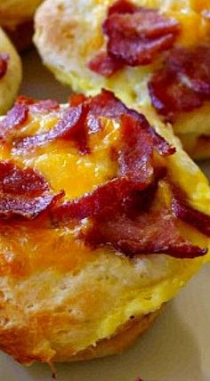 bacon and cheese muffins on a plate