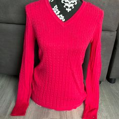 New With Tag! Beautiful Tommy Hilfiger New With Tag Pink V-Neck Sweater Size Xs! New Condition. 100% Cotton. Washable Approximate Measurements Laid Flat: - Shoulder To Shoulder: 15” - Pit To Pit: 17” (Bust 34”) - Sleeve Length: 25” - Length From Back Collar: 25” Tommy Hilfiger V-neck Winter Top, Tommy Hilfiger Long Sleeve Sweater For Spring, Tommy Hilfiger V-neck Tops, Pink Cable Knit V-neck Tops, Pink V-neck Cable Knit Top, Spring Cable Knit V-neck Tops, Tommy Hilfiger Fitted V-neck Tops, Fitted Tommy Hilfiger V-neck Tops, Tommy Hilfiger Casual Knit Tops