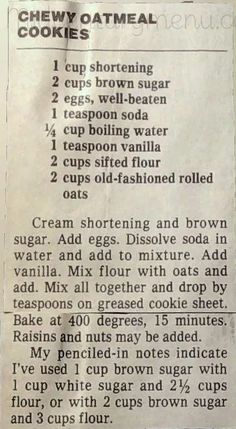 an old recipe is shown with instructions to make cookies