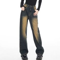 These high-waist, wide-leg jeans feature a vintage washed look with distressed detailing. Perfect for a grunge style, they offer a relaxed and comfortable fit Size:• XS: Waist: 60cm/ 23.6 in, Hips: 98cm/ 38.6 in, Length: 98cm/ 38.6 in• S: Waist: 64cm/ 25.2 in, Hips: 102cm/ 40.2 in, Length: 99cm/ 38.9 in• M: Waist: 68cm/ 26.8 in, Hips: 106cm/ 41.7 in, Length: 100cm/ 39.4 in• L: Waist: 72cm/ 28.3 in, Hips: 110cm/ 43.3 in, Length: 101cm/ 39.8 in• XL: Waist: 76cm/ 29.9 in, Hips: 114cm/ 44.9 in, Leng Indie Aesthetic Outfits, Grunge Jeans, Fall Pants, Indie Aesthetic, Fairy Grunge, Grunge Style, Soft Girl, Grunge Fashion, Grunge Outfits