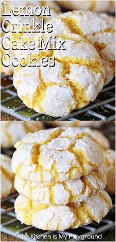 lemon crinkle cake mix cookies on a cooling rack