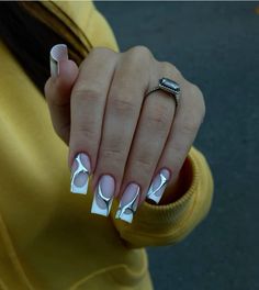 Wow Nails, Silver Nails, Square Acrylic Nails, Funky Nails, Best Acrylic Nails, Square Nails, Long Acrylic Nails, Cute Acrylic Nails, Trendy Nails