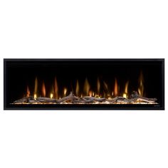 an electric fireplace with flames on it