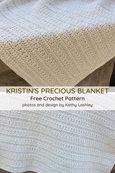 a white crocheted blanket sitting on top of a wooden floor next to a pillow