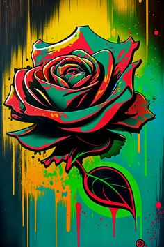 a painting of a colorful rose on a black background