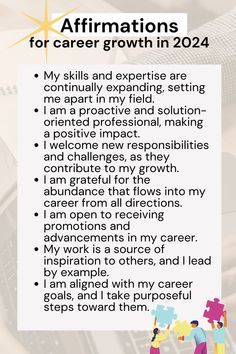 a poster with the words affirmmations for career growth in 2012