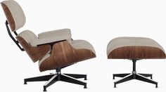 the eames chair and ottoman is shown in two different colors