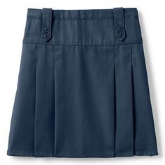 Lands' End Women's School Uniform Color: Classic Navy Easy-Care Blend For Comfort And Convenience Two-Button Tab Details At Front Waist Back Zipper Side Pockets 65% Polyester/35% Cotton. Machine Wash. School Uniform Style Skirt, Solid Skirted School Uniform Bottoms, Solid Color Skirted School Uniform Bottoms, Solid School Skirt With Pockets, School Uniform Skirt With Pockets, Blue Pleated School Uniform Skirt, Classic Mini Skirt For School, Navy Skort For School, Solid Lined Skirt For School