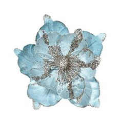 a blue flower with silver glitters on it's center and petals in the middle