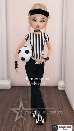 a girl in a referee outfit holding a soccer ball