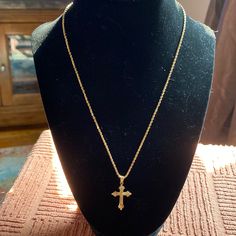 Jazz Up Your Look With This Rope Chain Necklace. Crafted In 14k Gold. Cross Is Etched 14k Gold. 14k Yellow Gold Cross Necklace With Adjustable Chain, Yellow Gold Chain Necklace With Cross Pendant, Yellow Gold 14k Gold Cross Necklace With Adjustable Chain, 16 Inch 14k Gold Jewelry, Yellow Gold Cross Pendant Chain Necklace As Gift, Gold 14k Chain Necklace, 14k Gold Chain Necklace, 16 Inch Length, 16 Inch 14k Gold Chain Necklace, 14k Yellow Gold Chain Necklace 16 Inch