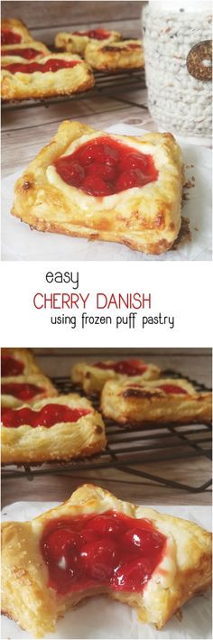 cherry danish pastries are being made with puff pastry crusts