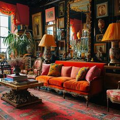 a living room filled with lots of furniture and paintings