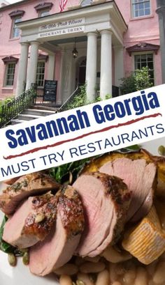 the savannahn georgia must try restaurants sign over a plate of food with beans and vegetables