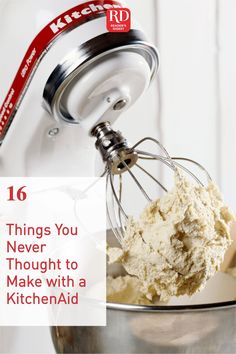 a mixer with cream in it and the words 16 things you never thought to make with a kitchen aid blender