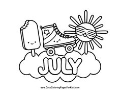 the word july with a skateboard and sun