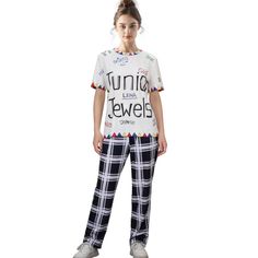 PRICES MAY VARY. Fashion Tay Tay concert shirt pajama pants full suit set music lovers fans gift tshirt top tee + plaid print elastic waist sleepwear pjs pajama pants outfit. Material: made of high quality material, very soft, breathable, and comfortable to wear. Package: this tay tay pj full set outfit comes with 2pcs, a crewneck t-shirt tee & a plaid print sleepwear pajama pants. This adult women youth girls Tay Tay costume uniform is perfect for Halloween cosplay, costume, carnival, music con Junior Jewels Outfit, Taylor Swift Junior Jewels Shirt, Pants Party Outfit, Junior Jewels Shirt, Junior Jewels Taylor Swift, Pajama Pants Outfit, Taylor Swift Halloween Costume, Taylor Concert, Taylor Swift Costume