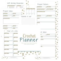 the crochet planner is shown with dots on it