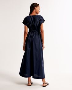 Comfortable midi dress in our soft woven fabric, featuring a v-neckline, twist-front detail and a tiered skirt. Stretch Viscose V-neck Midi Dress, Dark Wash V-neck Cotton Dresses, Blue V-neck Viscose Midi Dress, Medium Wash Cotton Denim Dress With V-neck, Medium Wash Cotton Denim V-neck Dress, Dark Indigo, Twist Front, Tiered Skirt, Womens Midi Dresses