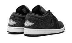 The Air Jordan 1 Low "Black Elephant" is a colorway of the retro basketball shoe that features a classic Air Jordan pattern on its design.  The Jordan 1 Low “Black Elephant” has the same elephant patterning that was found on the Air Jordan 3 when it debuted in 1988.  The print appears on the black Swoosh logo on either side of the shoe, on the heel, and on the collar.  The rest of the shoe features a black leather construction and a black nylon tongue.  A black Jumpman is embroidered on the tongue.  Underfoot, a white midsole and black outsole completes the look.  Release date: October 20, 2023 Air Jordan 1 Low Black, Nike X Travis Scott, Black Elephant, Jordan Low, Retro Basketball Shoes, Womens Air Jordans, Nike Dunk High, Air Jordan 3, Nike Air Max Plus