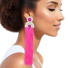 Tassel Fuchsia Long Vintage Glam Earrings Women Glam Earrings, Vintage Glam, Bangle Bracelets With Charms, Earrings Women, Fashion Jewelry Earrings, Earrings Long, Chains For Men, Scarf Hairstyles, Tassel Earrings