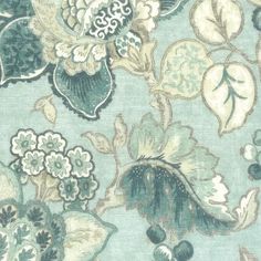 a blue and green floral wallpaper with lots of flowers on the top of it