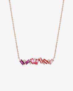 Kalan By Suzanne Kalan Amalfi Red Ombre Rainbow Bar Pendant in 14k rose gold Rainbow Bar, Necklace Stack, Red Ombre, Pink Topaz, Bar Pendant, Jewelry Tray, All That Glitters, Baguette Cut, Topaz Gemstone