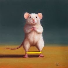 a painting of a rat standing on its hind legs and looking up at the camera