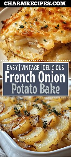 french onion potato bake with text overlay