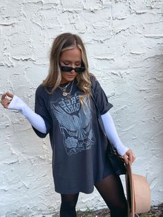 FREE BIRD OVERSIZED TEE Doc Martens Oversized T Shirt, Giant Tshirt Outfits, T Shirt Dress Aesthetic, Oversized Tee Dress Outfit, Short Sleeve Mesh Top Outfit, Big T Shirt And Skirt Outfit, Long T Shirt Outfit For Women, Winter Concert Fits, Trendy Hair Stylist Outfit