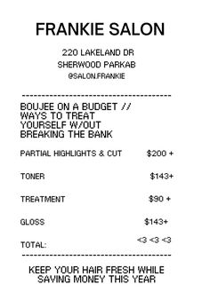 the receipt for frankie salon, which has been ordered to be $ 1 00 per person