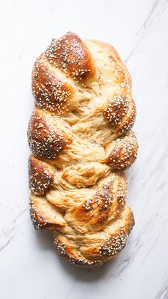 a loaf of bread sitting on top of a white counter