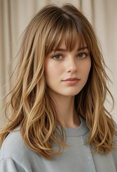 Simple Bangs Haircut, Hairstyles For Green Eyes, Lob With Fringe Fine Hair, Long Hair 2024 Trends, Fringe With Glasses, Wispy French Bangs, Chopped Bangs, Long Layers And Bangs, Bangs With Face Framing Layers