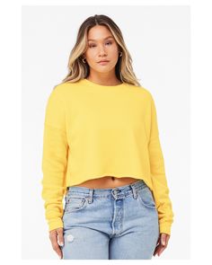 Ladies' Cropped Fleece Crew - YELLOW - S | Bella + Canvas Women's Cropped Fleece Crew T-Shirt in Yellow Size Small | Cotton/Polyester Blend Gym Sweatshirt, Yoga Sweatshirt, Summer Yellow, Yellow Sweatshirt, Recycling Programs, Big Clothes, Crew Sweatshirts, Crop Sweatshirt, Label Sizes