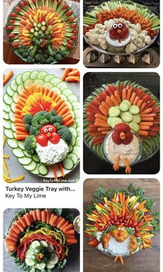 a collage of pictures showing different types of vegetables in the shape of a turkey