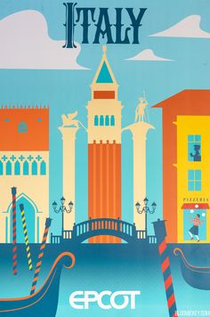 an image of a poster for italy with the name epcot on it's side