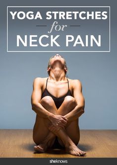 a woman sitting on the floor with her legs crossed in yoga stretches for neck pain