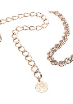 Crystals fill in the links of this stunning and shimmery Vince Camuto chain belt. | Vince Camuto Women's Chain Belt with Crystal Links, Gold, S-M Chain Belt, Vince Camuto, Chain, Crystals, Gold