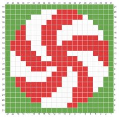 a cross stitch pattern with red and green squares