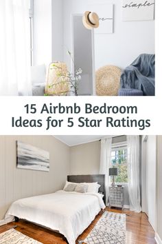 bedroom with white sheets and nightstand Air Bnb Bedroom, Airbnb Decor Room Ideas Bedroom, Rental Bedroom Ideas, Airbnb Aesthetic, Rental Ideas, Decorating Kitchen