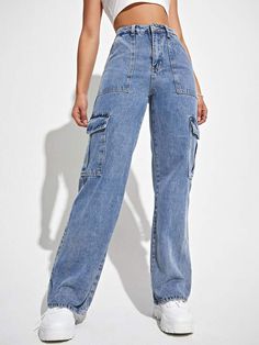 Women's & Men's Clothing, Shop Online Fashion High Waisted Cargo Pants, Jeans Cargo, Outfit Jeans, Women Cargos, Cargo Pants Women, Women Denim Jeans, Cargo Jeans, Y2k Streetwear, Kpop Fashion