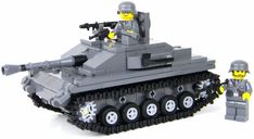 a lego army tank with two soldiers on it