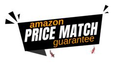 the amazon price match logo is shown in black and yellow with an arrow pointing to it