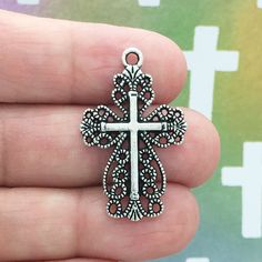 You will receive 6 - Christian Filigree Cross Charms in Silver Pewter! These charms are a quality Silver Pewter for all your jewelry and crafting projects! - (6) Silver Cross Pendant - 32x20mm ( 25.4mm = 1 inch ) - Quality Pewter - Item # SP0949 All Items will come as shown in a poly bag! WE ARE LOCATED IN TEXAS. WHICH MEANS YOU RECEIVE ITEMS QUICKLY IF IN THE U.S! WE ALSO SHIP INTERNATIONALLY All items are shipped after payment is received for your convenience We order each charm at such large Vintage Silverware Jewelry, Silverware Jewelry, Silver Cross Pendant, Vintage Silverware, Cross Charms, Car Charms, Silver Filigree, Silver Cross, Flower Heart