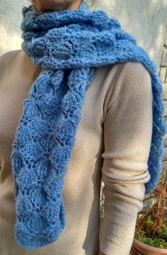 Crochet Scarf Blue Mohair Hand Knitted Blue Shawl For Winter, Blue Hand Knitted Winter Shawl, Hand Knitted Blue Winter Shawl, Blue Crochet Scarves For Winter, Handmade Blue Yarn Scarves, Handmade Blue Yarn Scarf, Unique Scarf, Mohair Yarn, Scarf Crochet